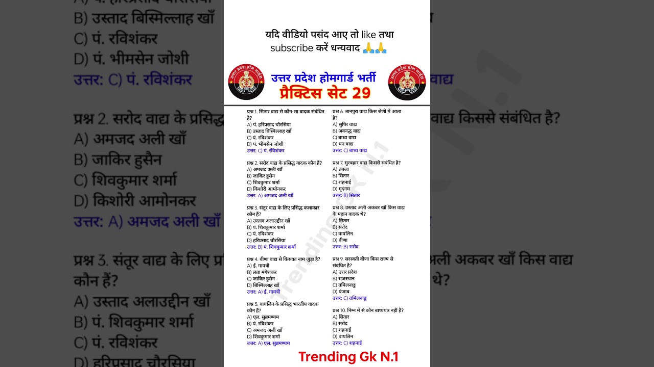 🔥उत्तर प्रदेश होमगार्ड प्रैक्टिस सेट 29|| Previous Year Questions 