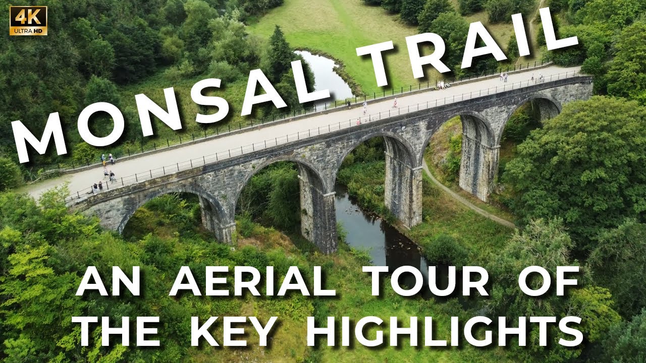 Monsal Trail Disused Railway - 4k drone footage - Viaduct Cressbrook and Litton Mill, Millers Dale