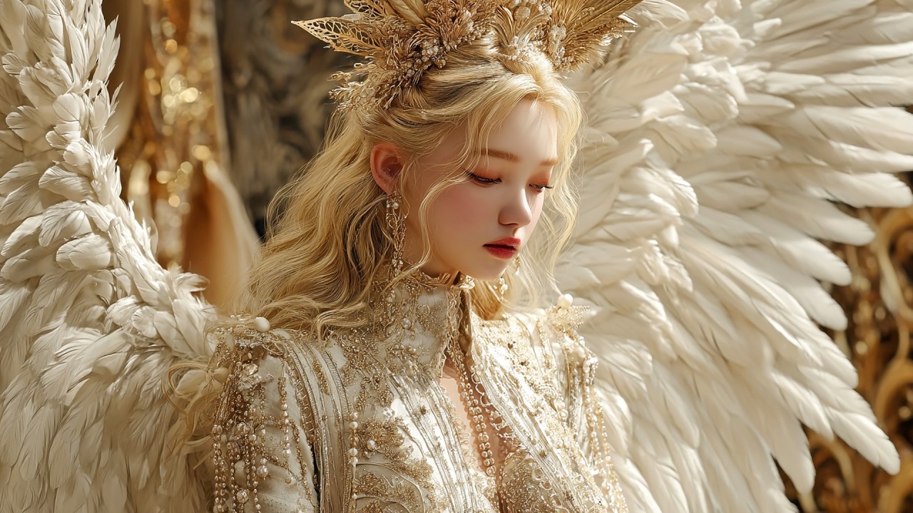 Embodying the Divine: A Serene Dance of Light and Feathers in Sacred Palaces