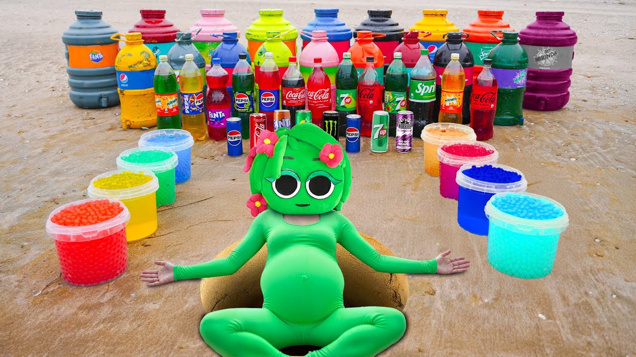 Experiment: Vineria Pregnant, Coca Cola, Fanta, Mtn Dew, Balloons Soda vs Mentos in Rectangular Hole
