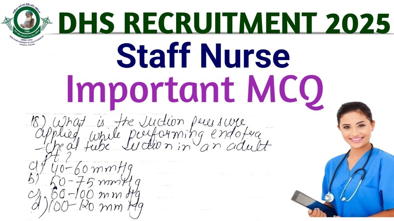 DHS staff nurse important mcq || bfuhs staff nurse important mcq 