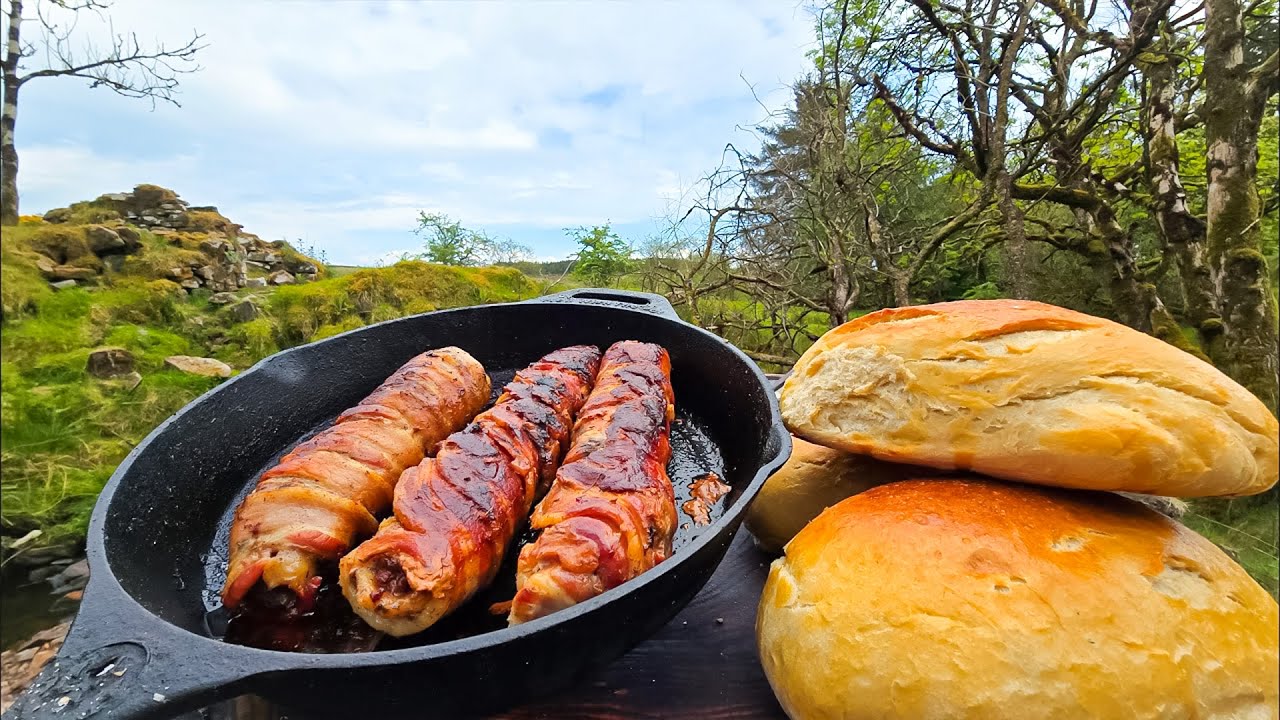Hot Dogs Made From SCRATCH in the Forest | ASMR Primitive Cooking