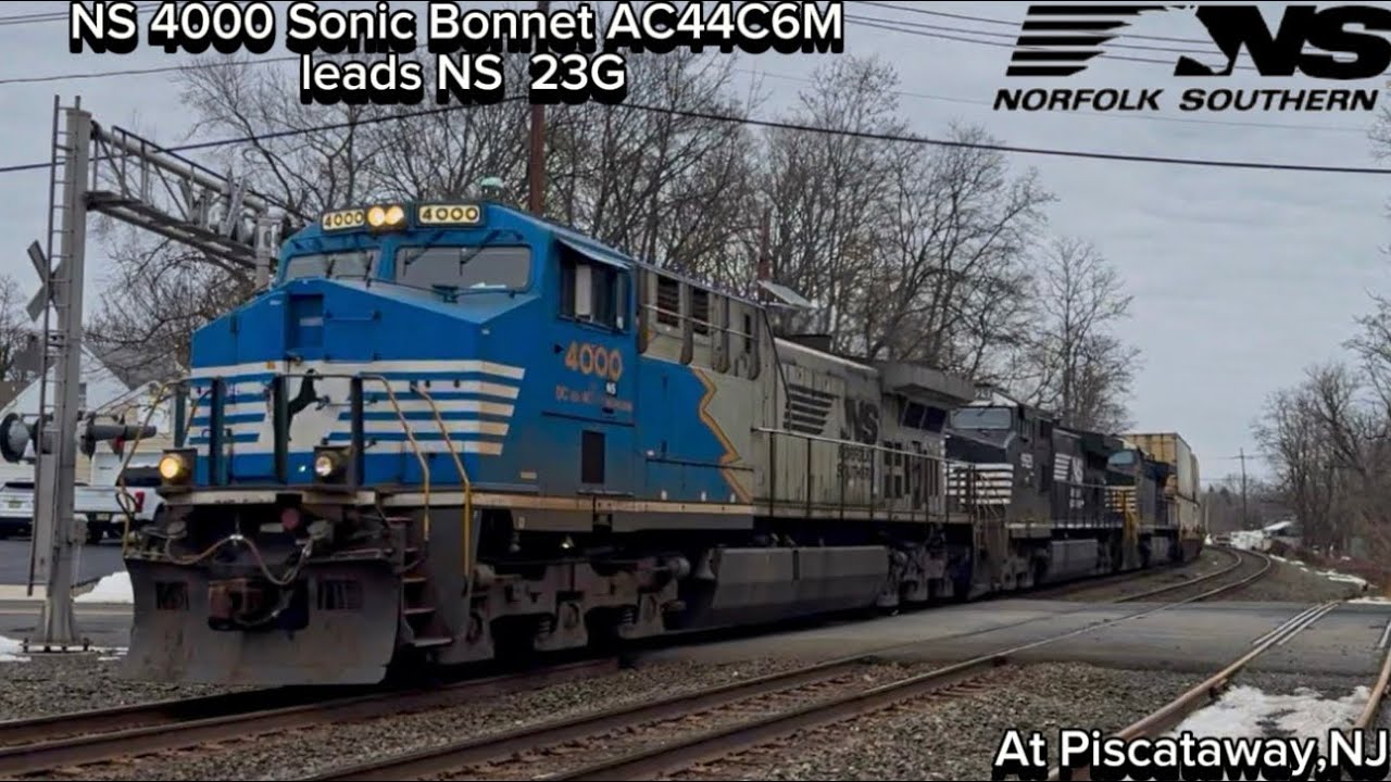 NS 4000 AC44C6M “Sonic Bonnet” leads NS 23G at south Plainfield with a Nice crew 