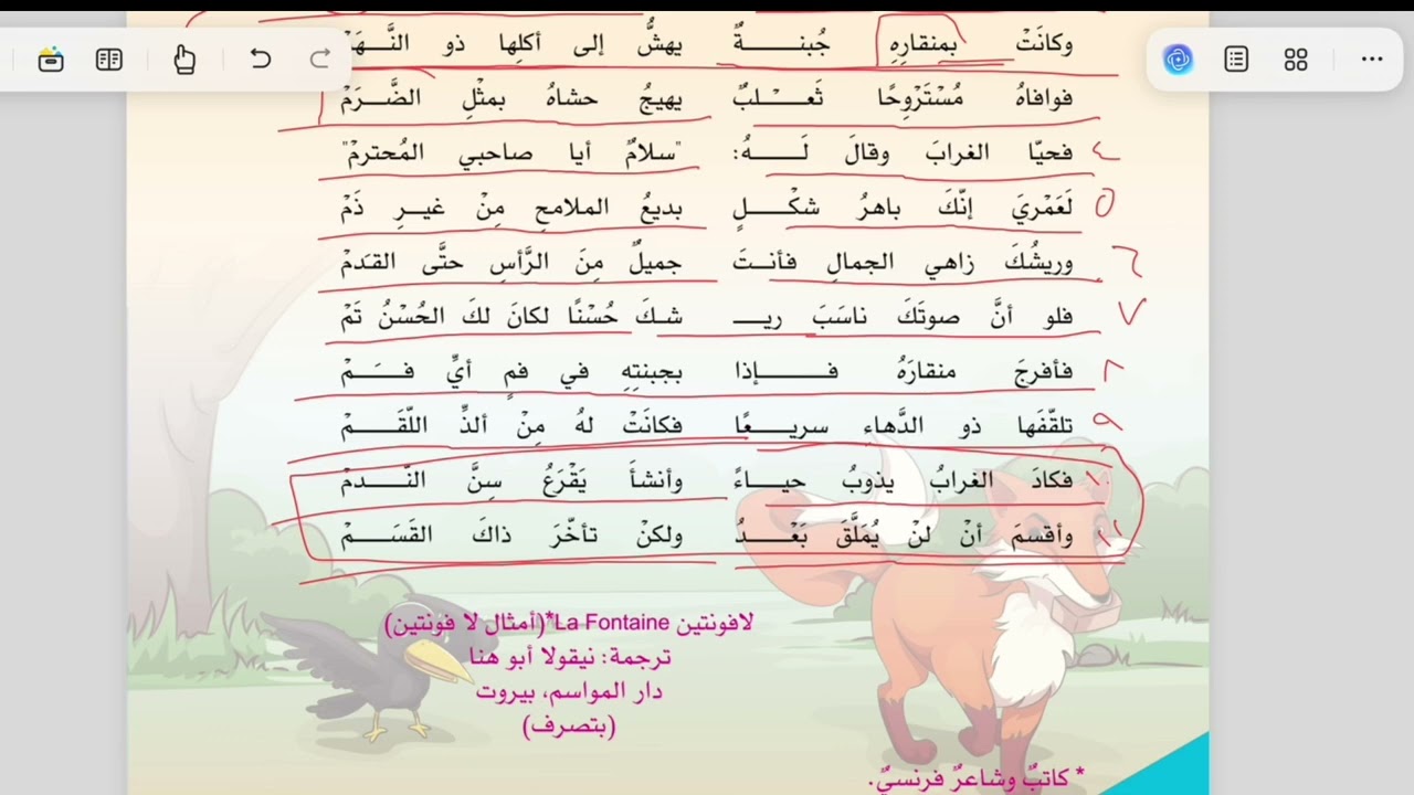 الصف الخامس درس ( الغراب والثعلب) مادةً لغتي الجميلة المنهاج العماني الفصل الثاني