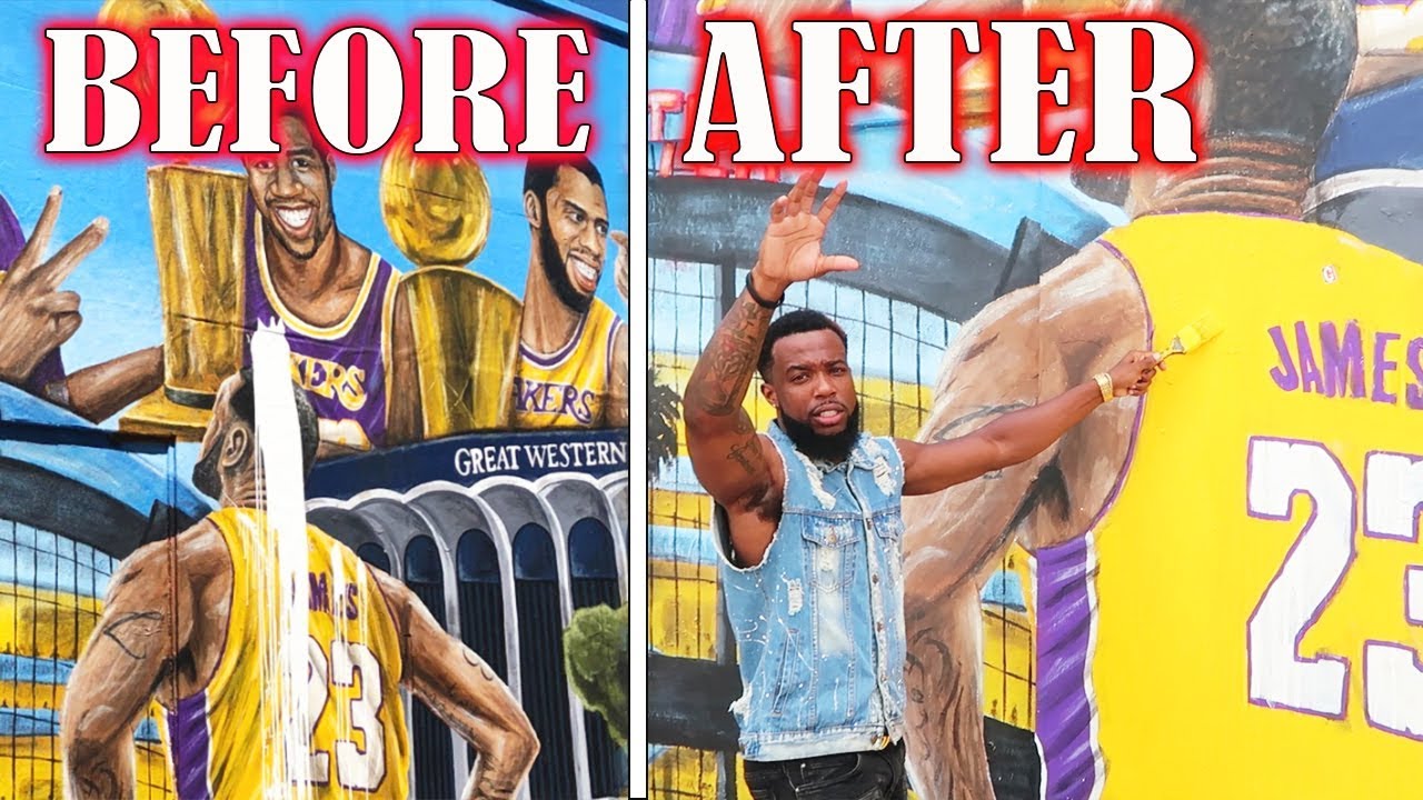 Re-Painting & Fixing Lebron James SABOTAGED Art Mural In Los Angeles!