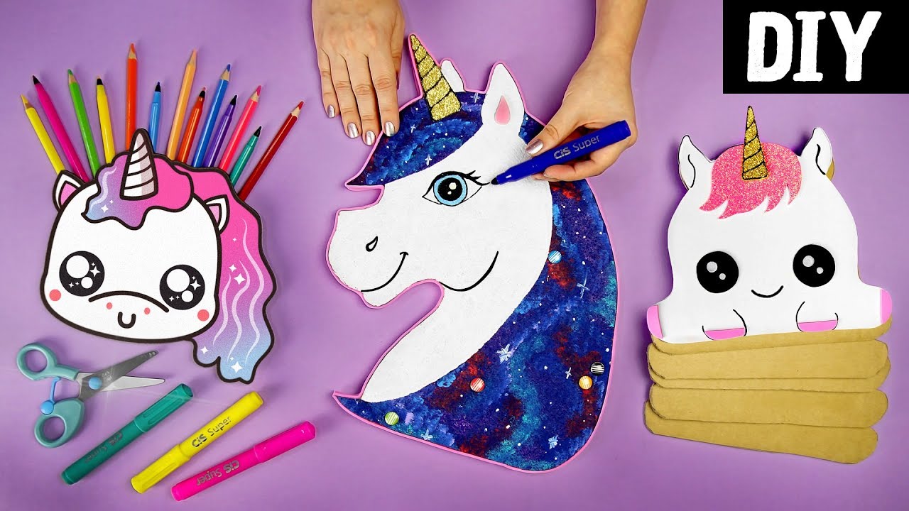 DIYs Unicórnios Kawaii 🦄Porta Lápis Diferente, Painel de Fotos e mais