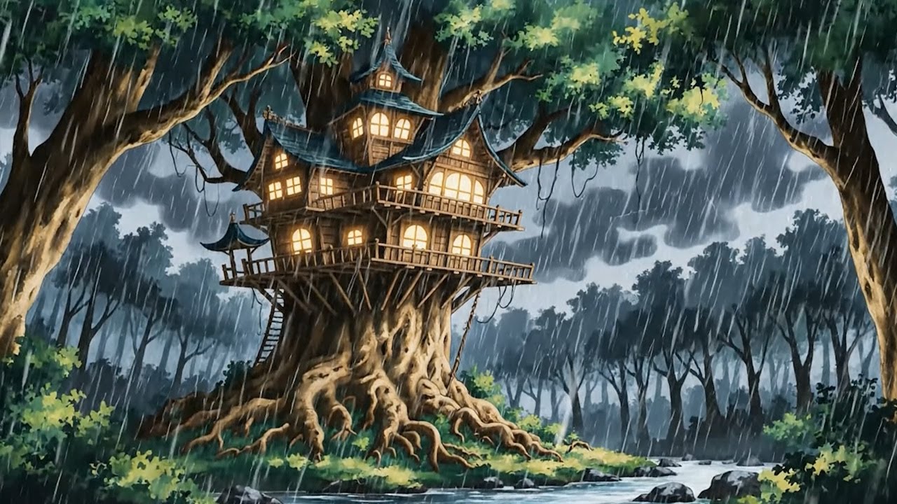 Treehouse Sanctuary: Storm, Ramen, and Family Love | Ghibli Anime Video