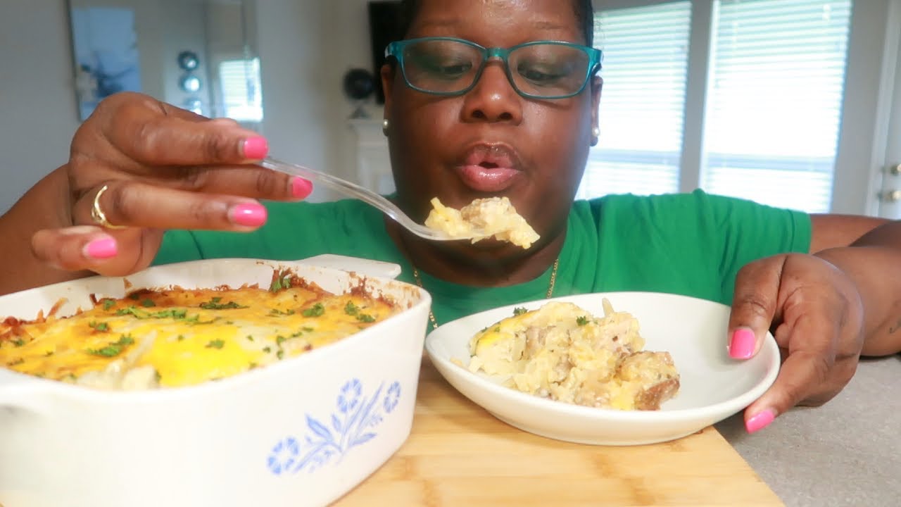 Chicken Au Gratin Potato Hash Cooking and Eating