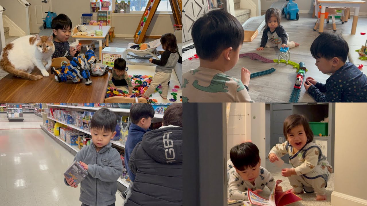 [미국삼남매] 블럭놀이&기차놀이&로봇 놀이하면서 놀기&Target🎯