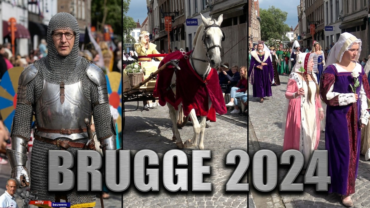 Gouden boomstoet Historical spectacle with beautiful horses of Bruges