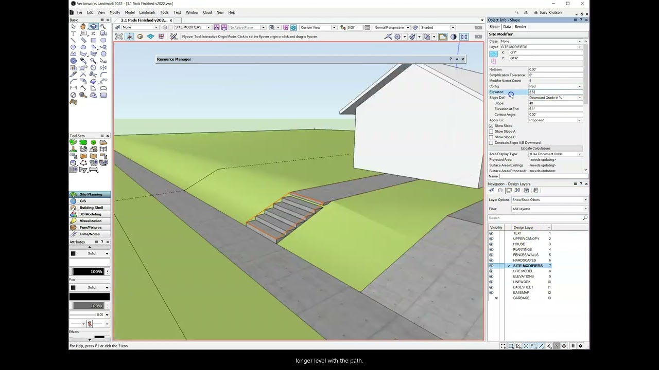 14.7 The challenge of adding a site modifier to stairs - Vectorworks 2022