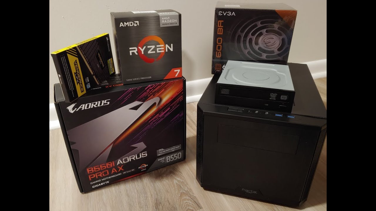 Easy Desktop PC build, Mini-ITX, with ODD, Fractal Design Core 500, AMD 5700G, Gigabyte B550i Aorus