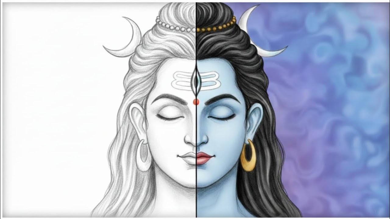 Mahadev Drawing | Easy Lord Shiva Half Face Drawing 🕉️ | Mahadev Sketch Tutorial for Beginners