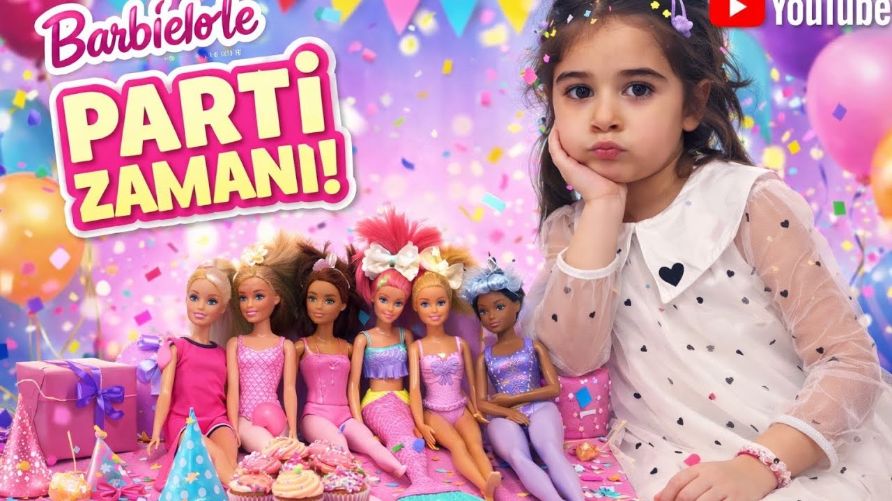 🐻🦄🦕🐓🦆Barbie oyuncaklarla evcilik. Parti zamanı! Makyaj-saç bölümü. Eğlenceli çocuk oyunları.