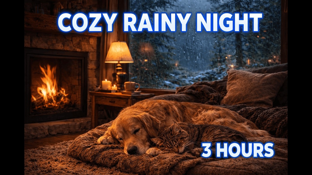 Rainy Night by the Fireplace 🔥🌧 Cozy Cabin Ambience for Sleep & Relaxation (3 Hours)