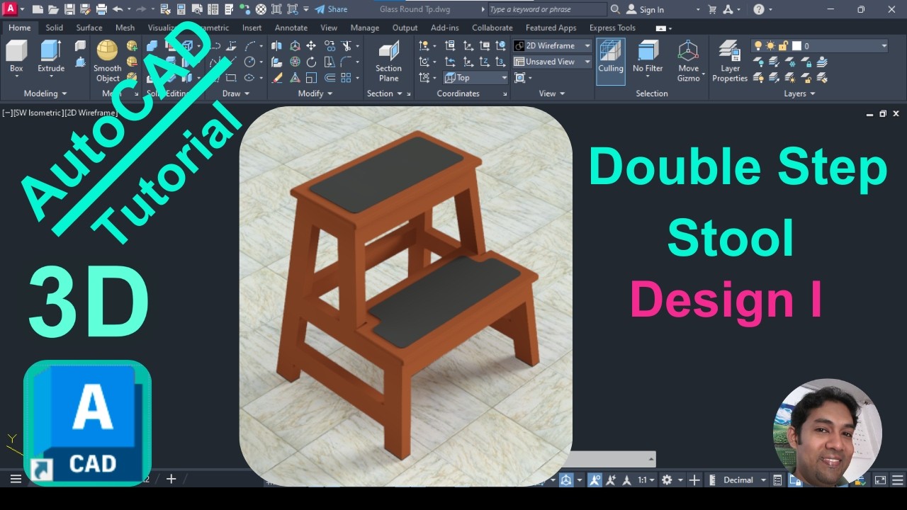 3D Double Step Stool (Wood) design I  in AutoCAD