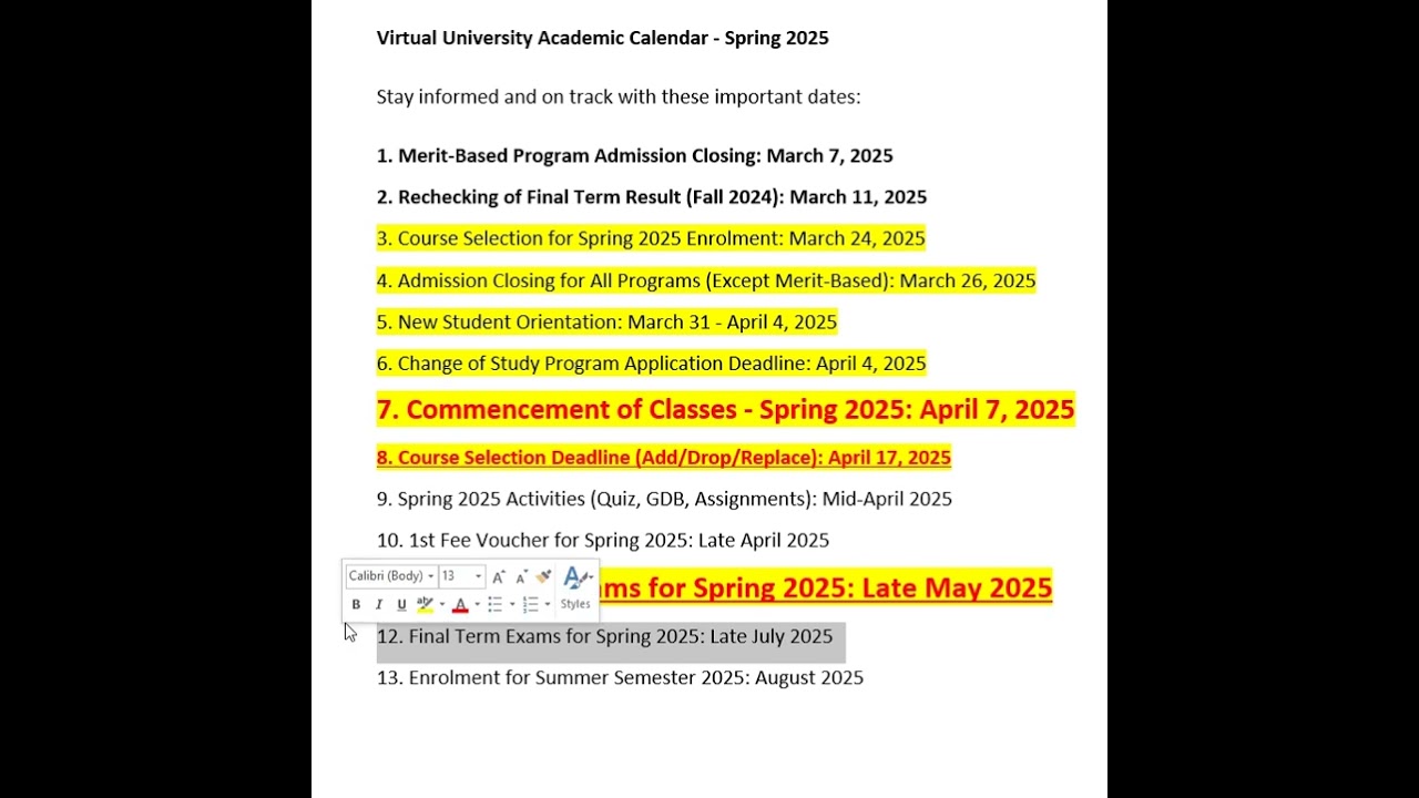 Complete Guide to Virtual University Spring 2025 Academic Calendar