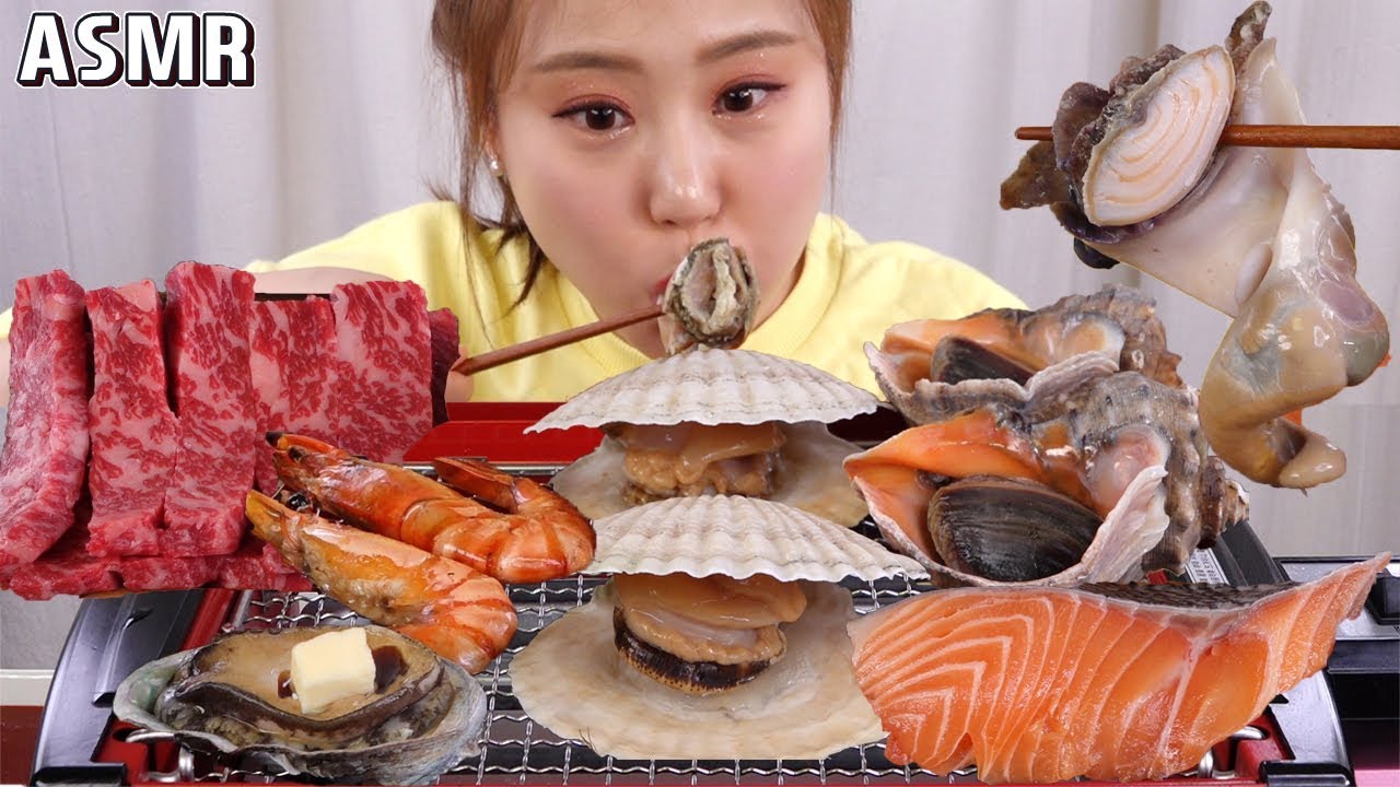 ASMR Mukbang｜가리비, 전복, 참소라, 새우, 소고기 다양하게 구워 먹어보았어요!! 모듬구이 먹방