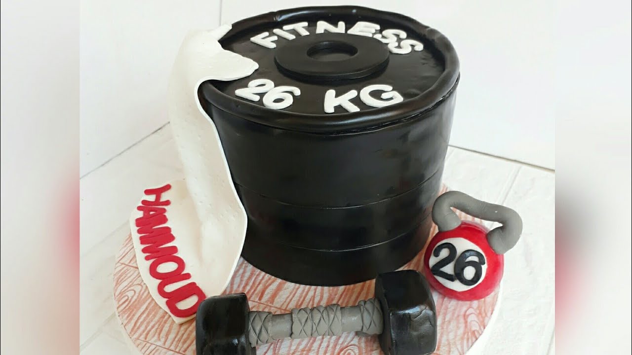 How to make fitness & dumbbells cake from fondant كيك الرياضة والدمبلز من عجينة السكر