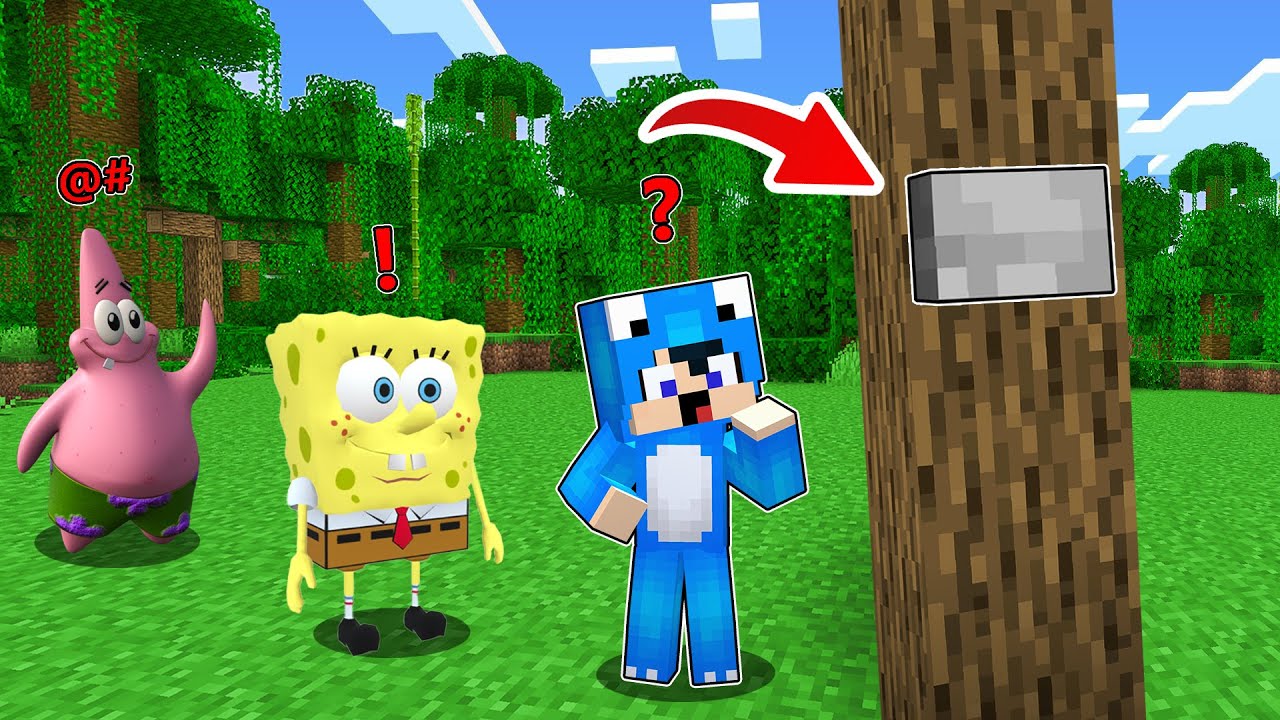 ماين كرافت لكن انا و سبونج بوب و بسيط لقينة زر غريب و سحري 😨!
