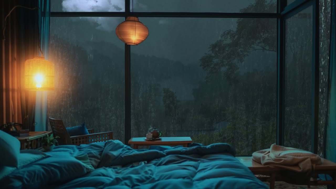 Soothing Piano and Rain Sounds – Bedroom Sleep Ambience for Thunder Night Calm and Serenity