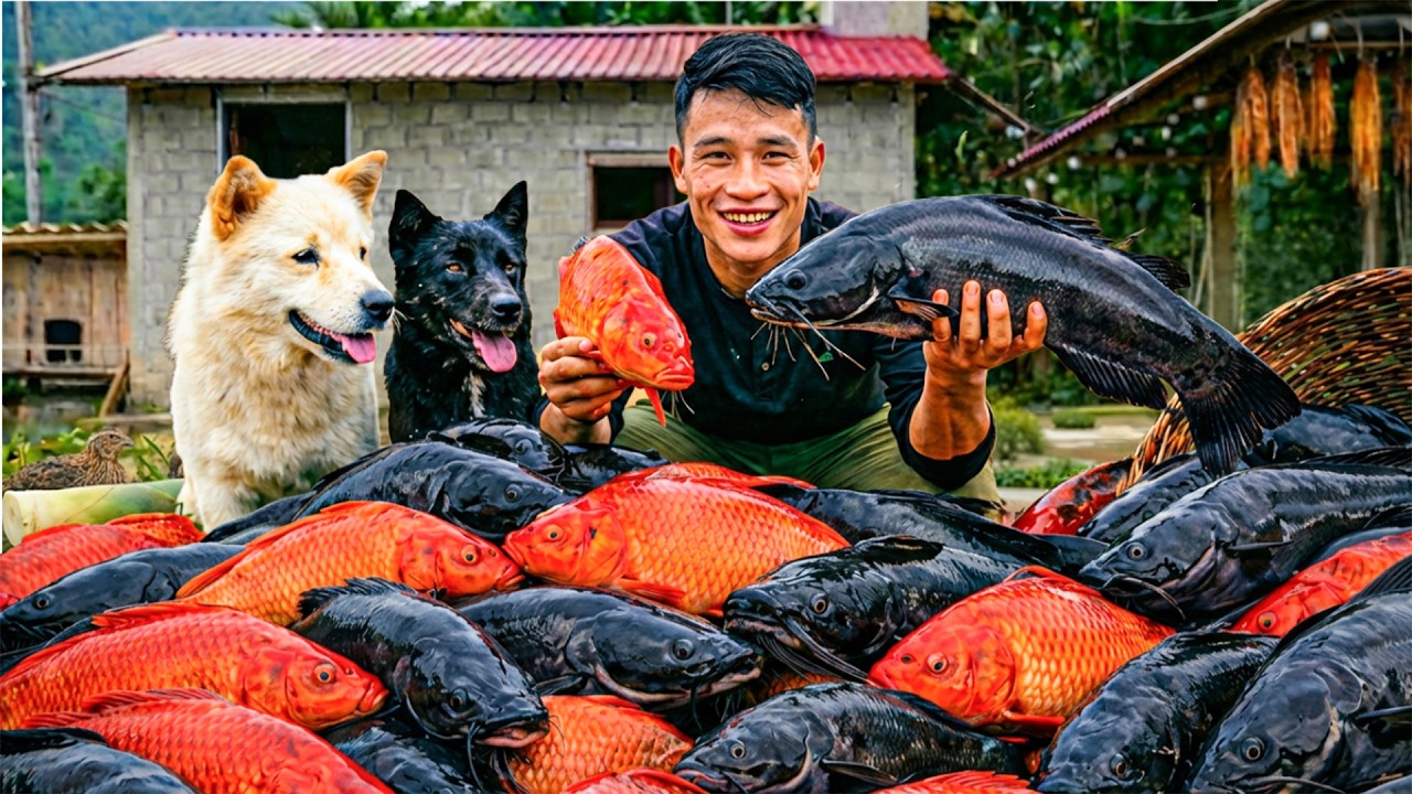 Catching Black Catfish, Goes to Market Sell | Farm Gardening & Cooking | Young CEO with Tom and Lu