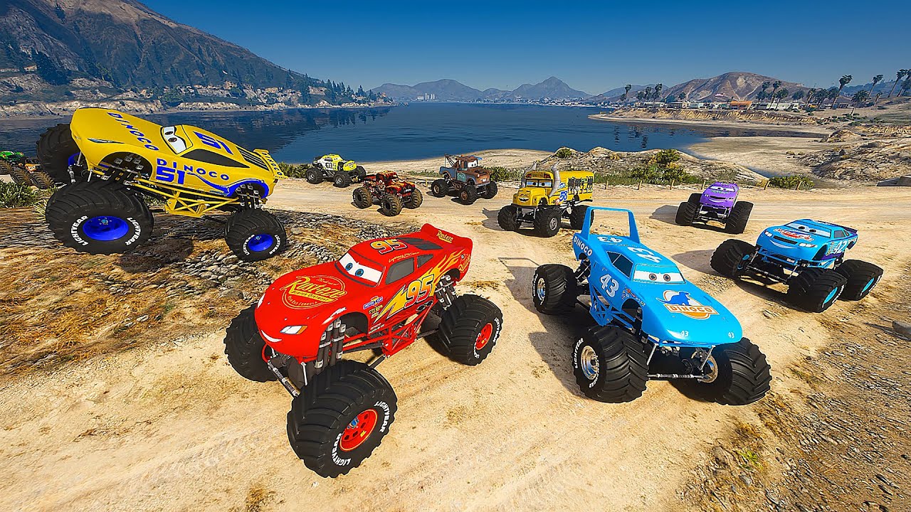 Race Pixar Cars Monster Trucks   McQueen Monster Truck The King Cruz Ramirez Mater Miss Fritter
