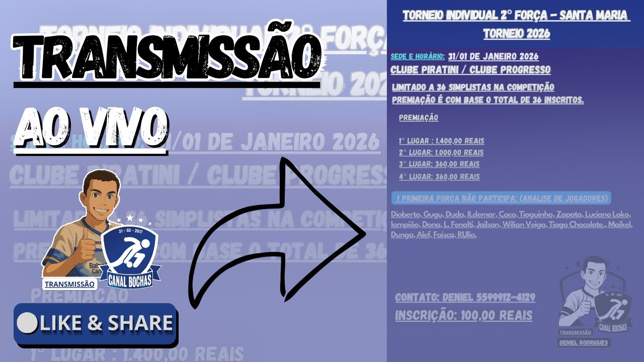 TRANSMISSÃO AO VIVO: TORNEIO INDIVIDUAL SEGUNDA FORÇA - SANTA MARIA - 4° FASE / SEMIFINAL / FINAL