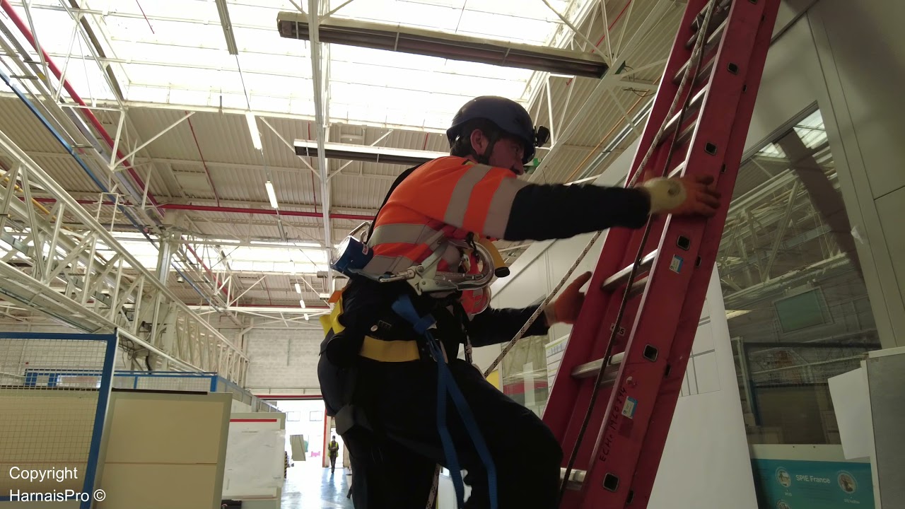 HARNAISPRO Travaux en hauteur - Accès sécurisé sur échelle mobile et évolution sur toit d'ALGECO