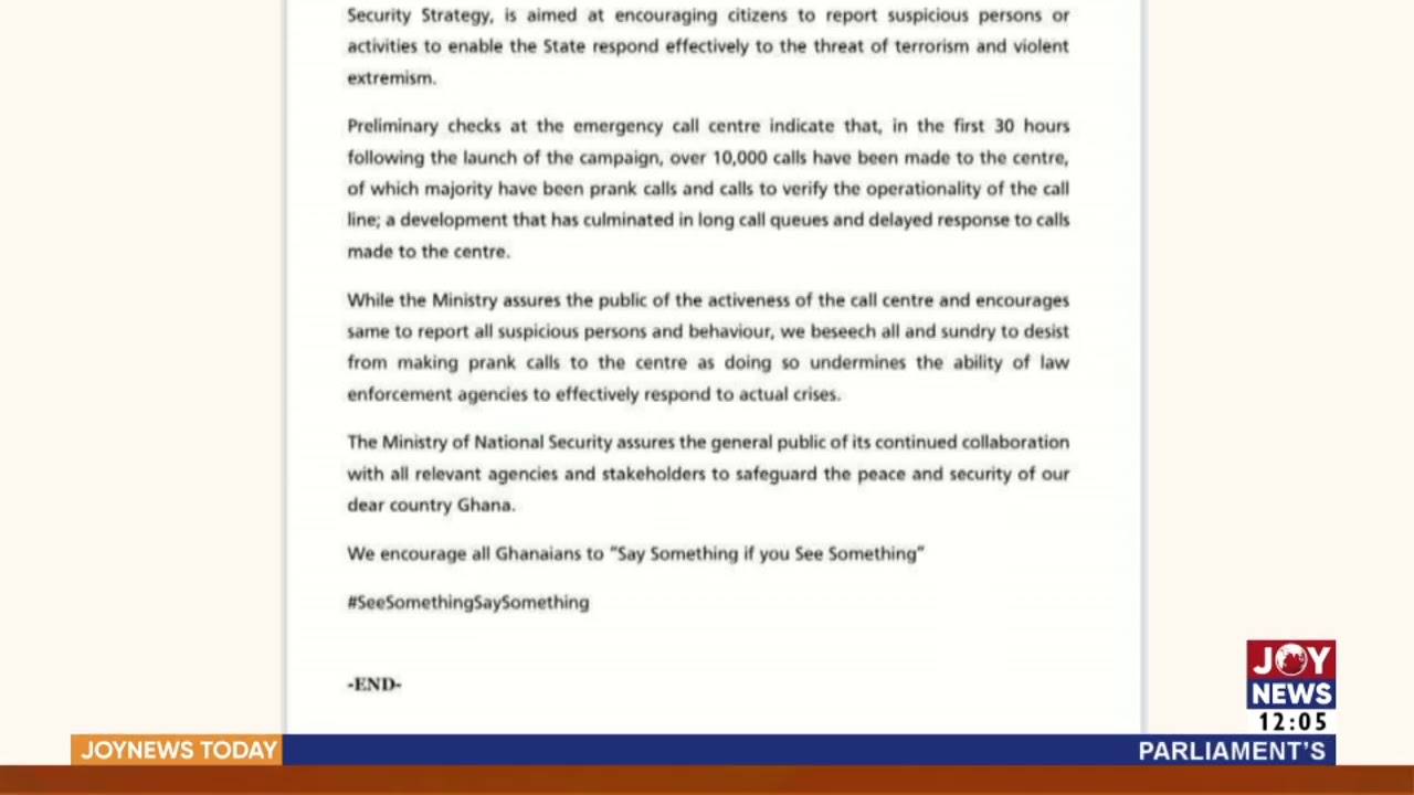 Terrorism Alert: Emergency call centre inundated with prank calls - Joy News Today (26-5-22)