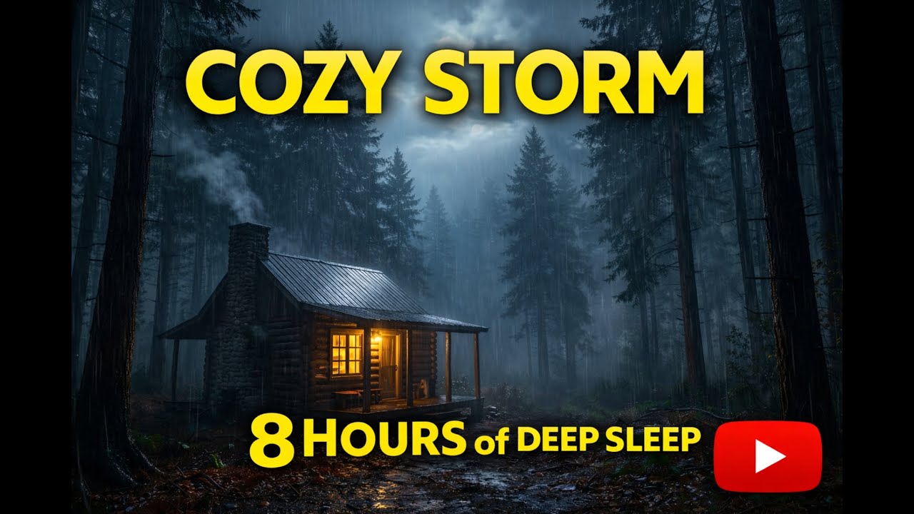 Forest Cabin in a Rainstorm | Wind in the Trees & Distant Thunder | 8 Hours of Deep Sleep