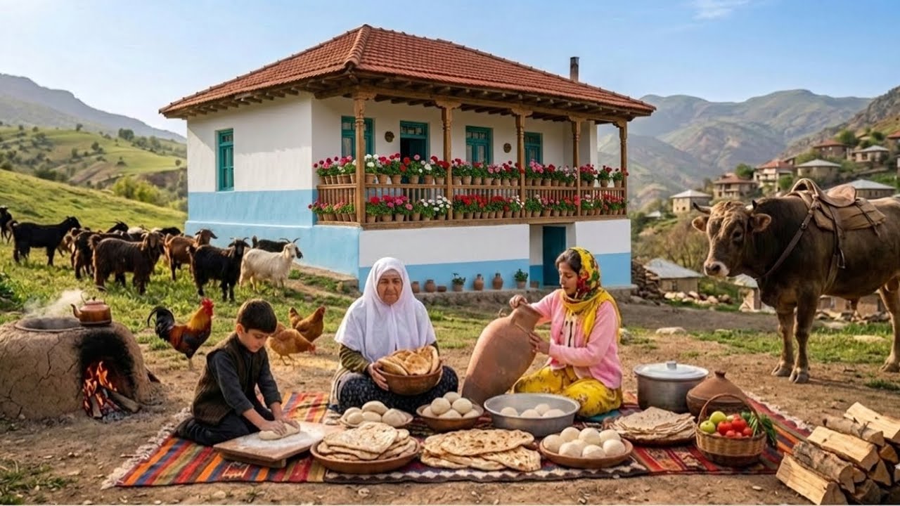 Life in Northern IRAN | Preparing Organic Butter & Baking Bread 