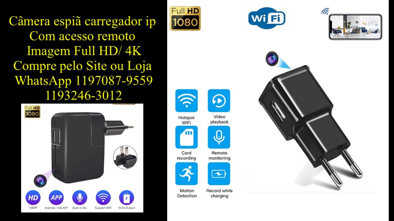 Configuração câmera espiã carregador iP Wi-Fi Lookcam