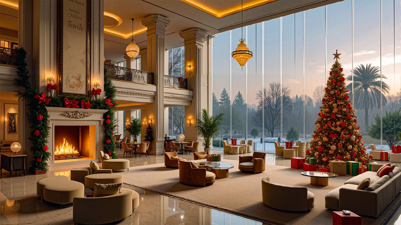 Smooth Jazz Saxophone & A European Winter Setting - Gentle Saxophone Music In The Cozy Hotel Lobby