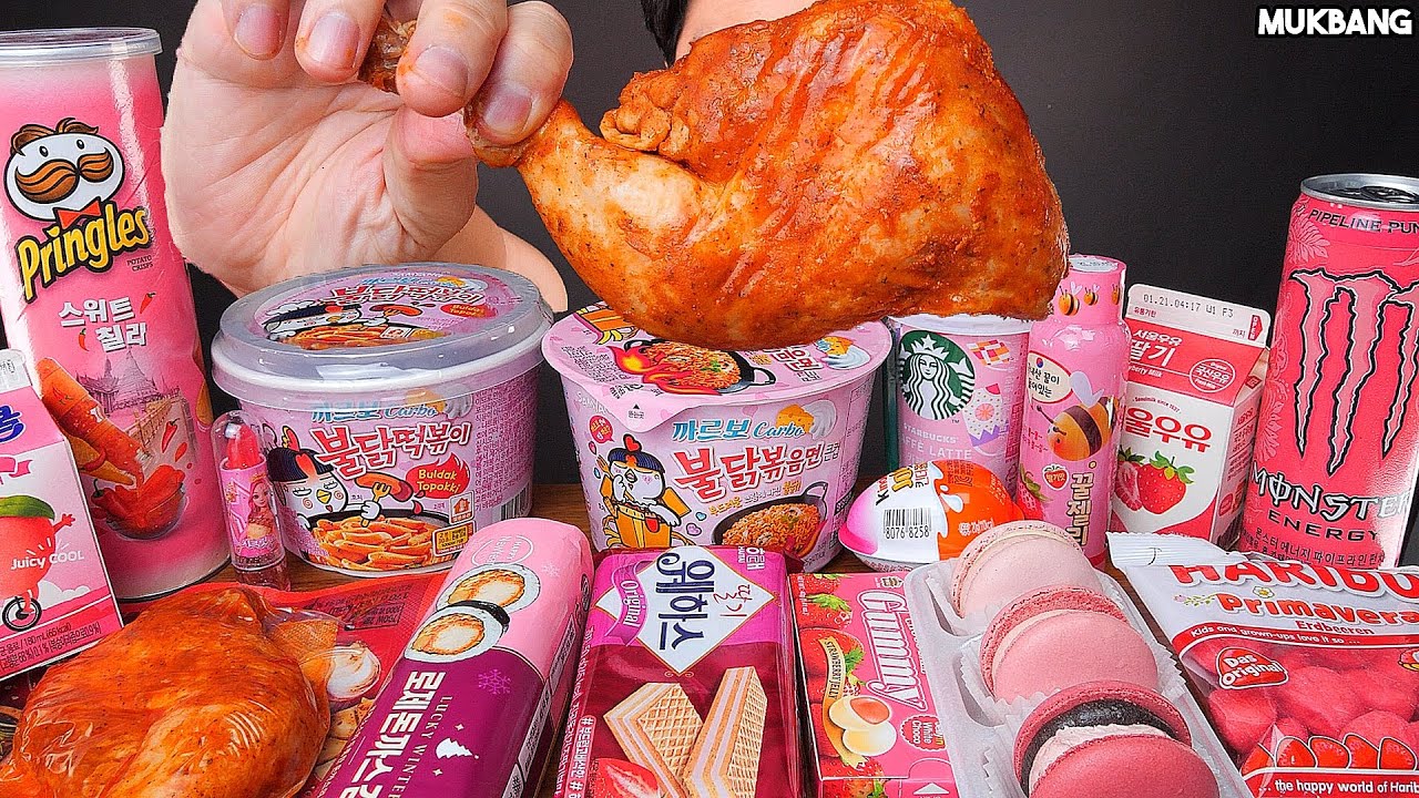 магазин розовой еды CONVENIENCE STORE PINK FOOD FIRE NOODLE Tteokbokki CHICKEN EATING ASMR MUKBANG