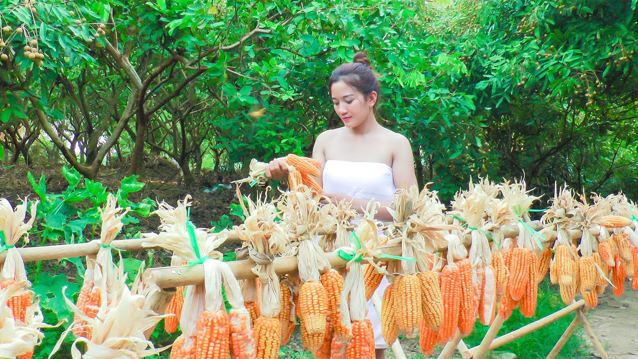 Harvesting corn, palm leaves, bamboo - Processing fodder - Building a farm -Taking care of livestock