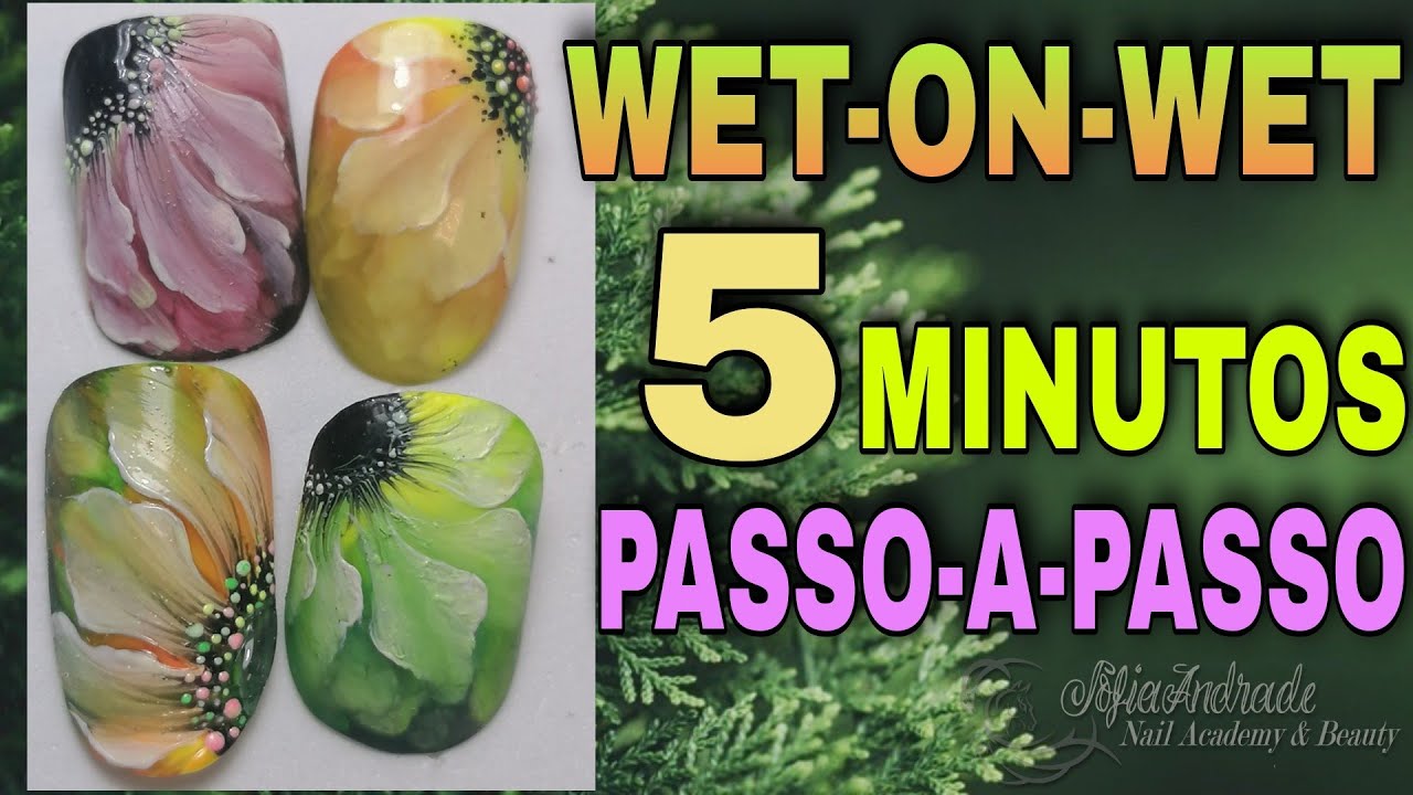 Como fazer unhas Decoradas Passo-a-passo flor wet-on-wet 5 minutos