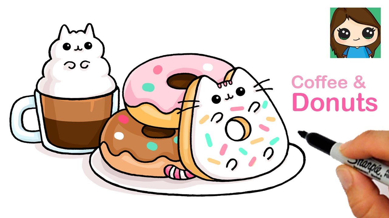 How to Draw Coffee & Donuts ☕️🍩 Pusheen