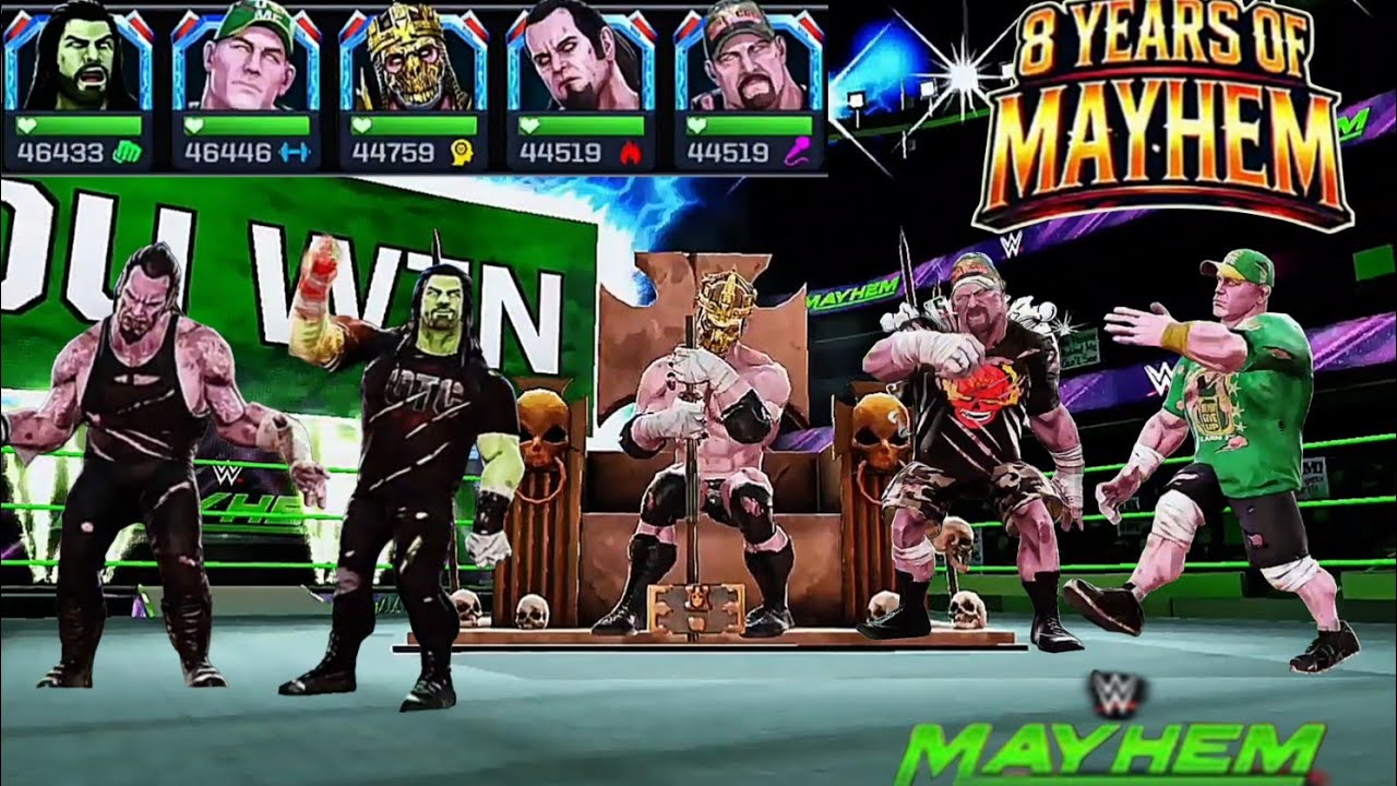 Игровой процесс специального события «8 лет хаоса» в WWE Mayhem.