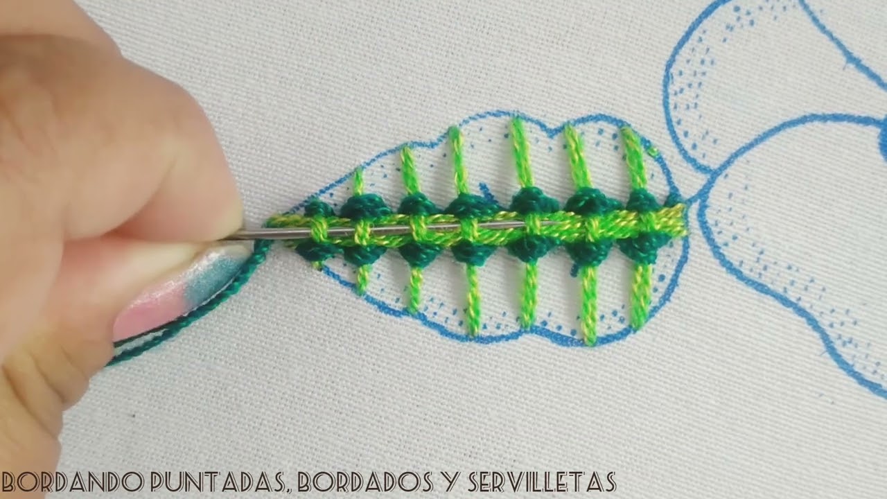 Puntada Macrame Para hojas y pétalos/ Bordado  hojas y flores @Bordando puntadas, bordados y servilletas