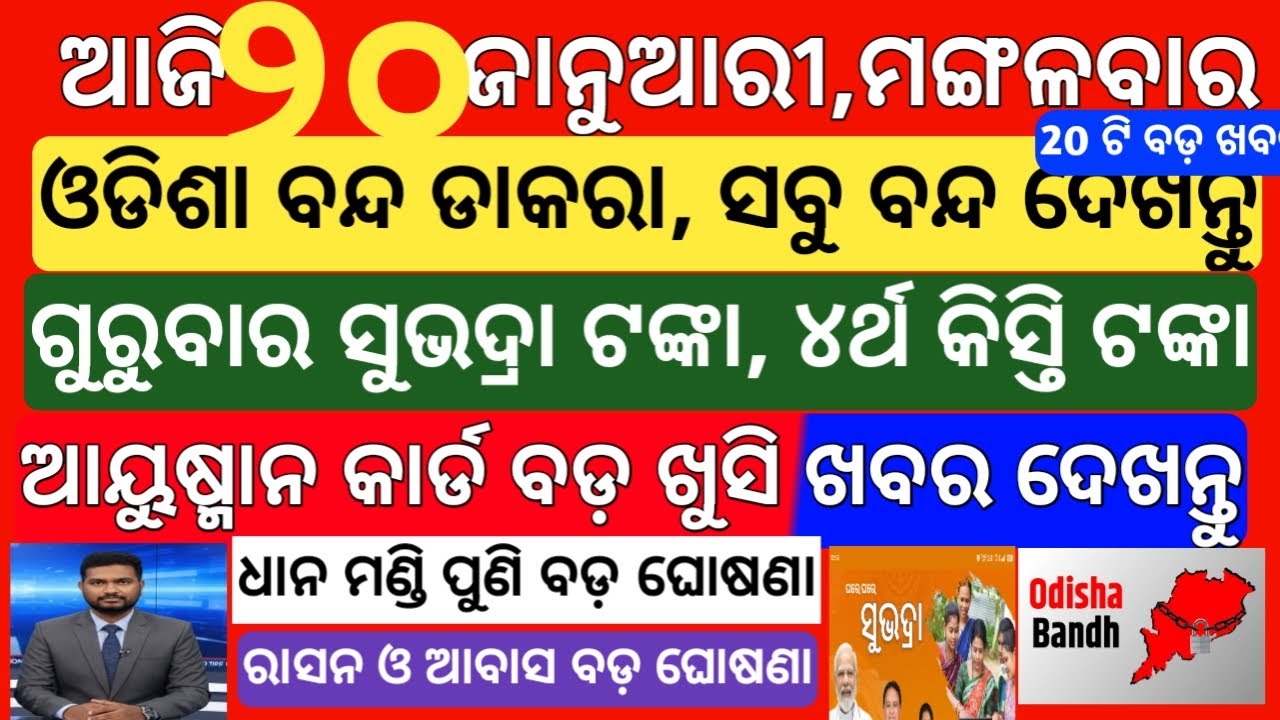 today's morning news odisha|20 january 2026 |subhadra yojana online apply process |odisha news today