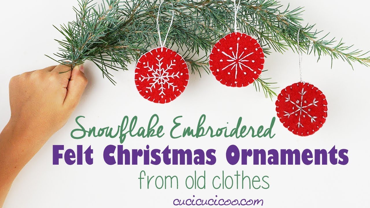 Hand Embroidered Christmas Tree Ornaments on Repurposed Felt