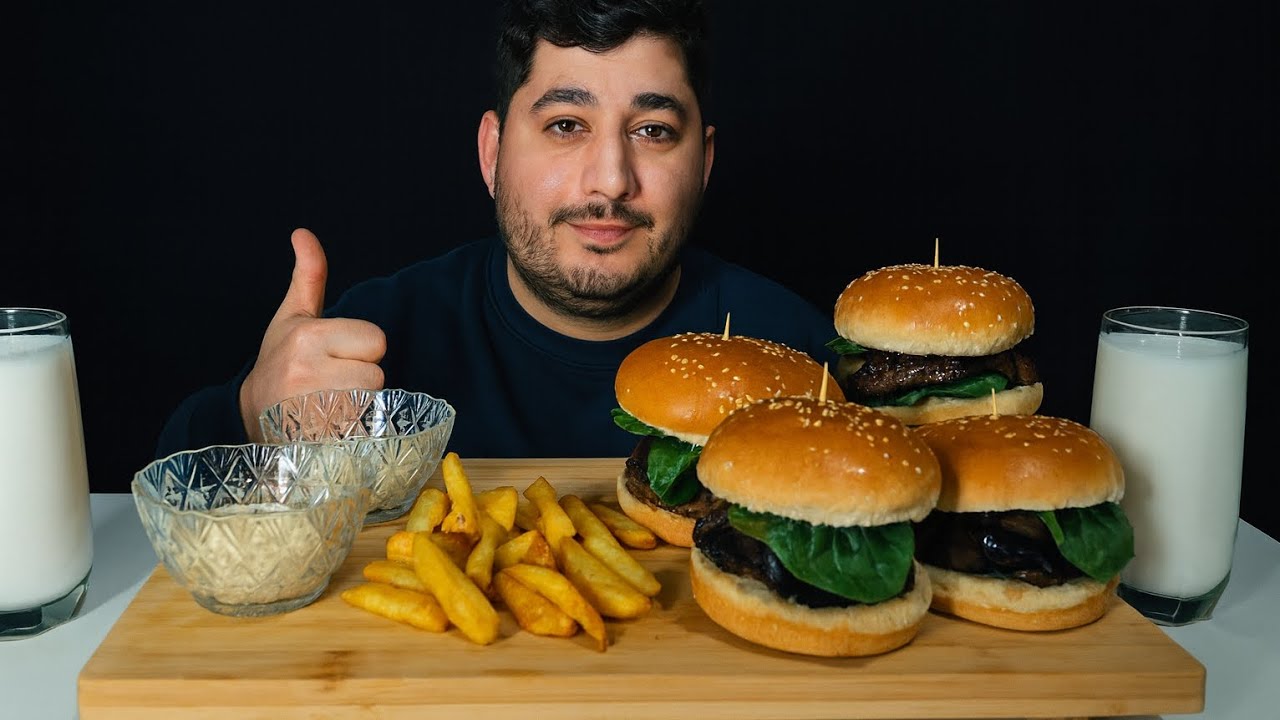 “Ultimate Hamburger Feast | Crispy Fries, Sauces, Cola & Ayran | ASMR / Eating Show”