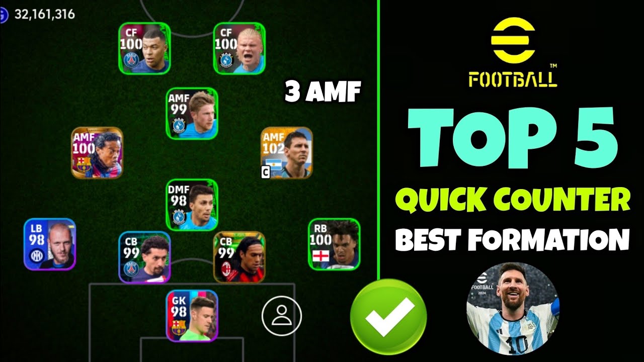 Top 5 Quick Counter Best Formations In eFootball 2024 Mobile 🔥 | Best Formation eFootball 2024