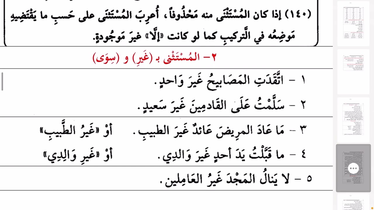 زينة النحو الواضح ٦٧٣ الاستثناء بغير وسوى وبعدهما مضاف إليه مجرور