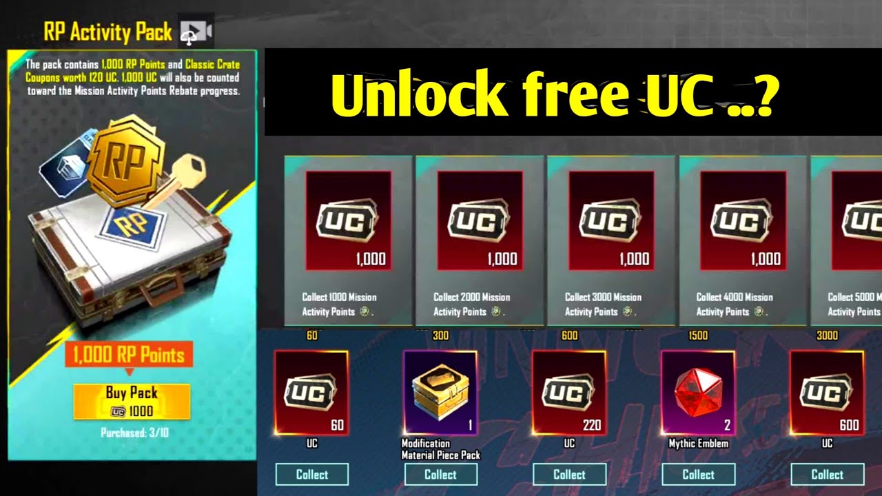 Unlock Rp activity pack UC in week4 Week5 & Get Free mythic emblem in PUBG Amazing rebate