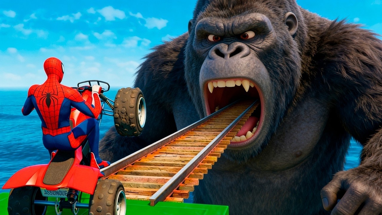 SPIDER-MAN against TUNG TUNG TUNG SAHUR on Motorcycle in RAINBOW SPIDERS BRIDGE | Hunter Spido