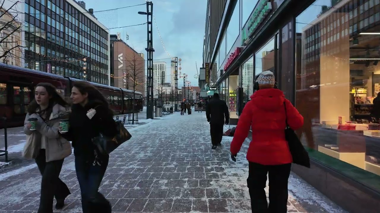 ❄️ Tampere City Centre Winter Night Snow Walk | 4K Walking Tour