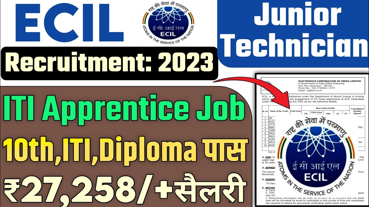 ECIL Apprentice Vacancy 2023💥ITI Pass New Apprentice 2023🔴ECIL Recruitment 2023🔥ECIL Apprentice 2023
