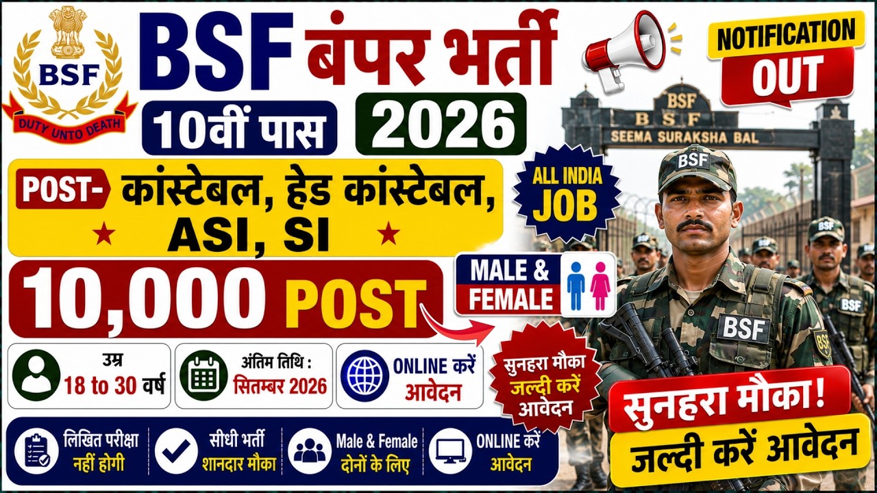 BSF Open Rally Bharti 2026 Notification | BSF New Vacancy 2026 | July Constable Rally Date | 10th